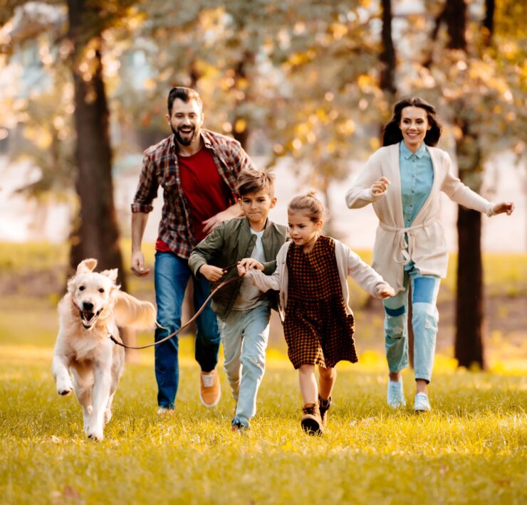 rodzina bawi się w parku