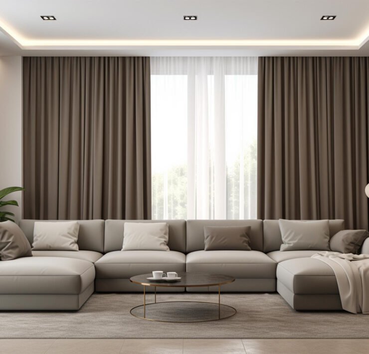 ciemne zasłony w pokoju dziennym
