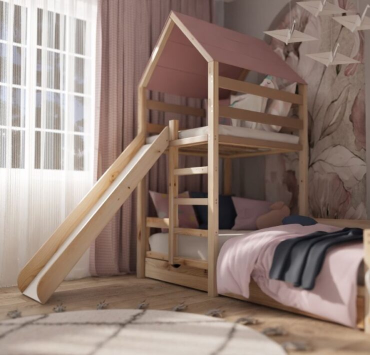 łóżko dla dziecka ze zjeżdżalnią